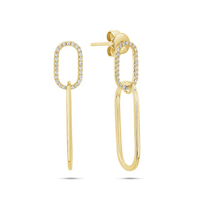 Gold hoop earrings with small diamonds on a white background