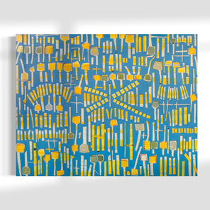 Original abstract painting with white and gray patterns on a white background