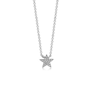 Star-shaped silver pendant necklace on a white background