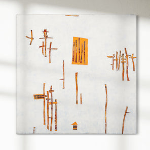 Original abstract painting with white and gray patterns on a white background