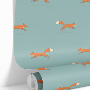 Light Teal Foxes Wallpaper