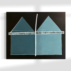 Original abstract painting with white and gray patterns on a white background