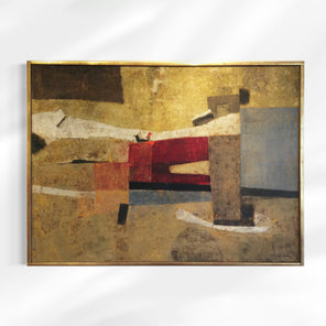 Abstract painting with geometric shapes on a white background