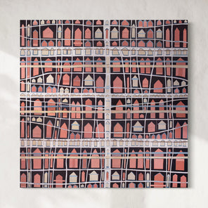 Original abstract painting with white and gray patterns on a white background