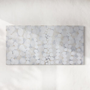 Original abstract painting with white and gray patterns on a white background