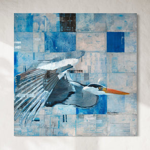 Abstract artwork with a bird design on a textured background